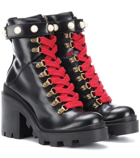 gucci black leather lace up boots|gucci high heel boots.